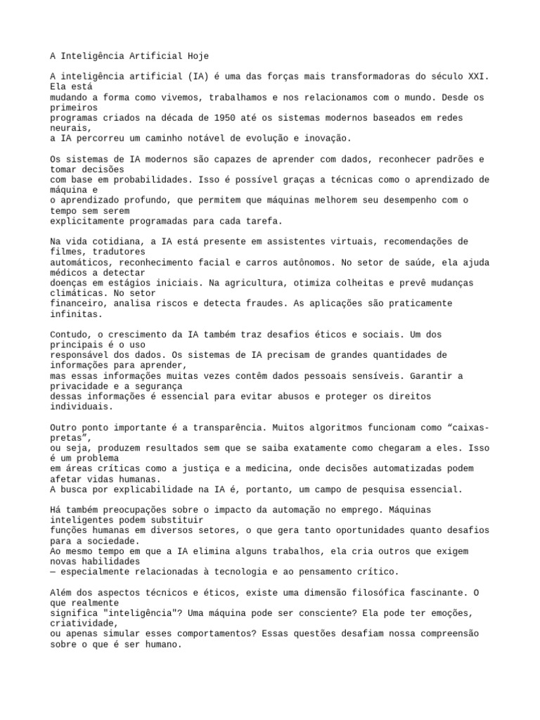 Impactos e Desafios da Inteligência Artificial | PDF | Inteligência ...