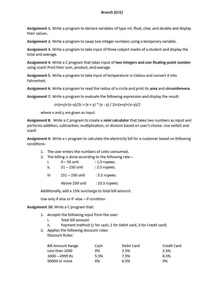 C Programming Assignments Overview | PDF