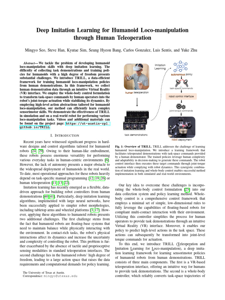 TRILL: Deep Learning for Humanoid Loco-manipulation | PDF | Robot ...