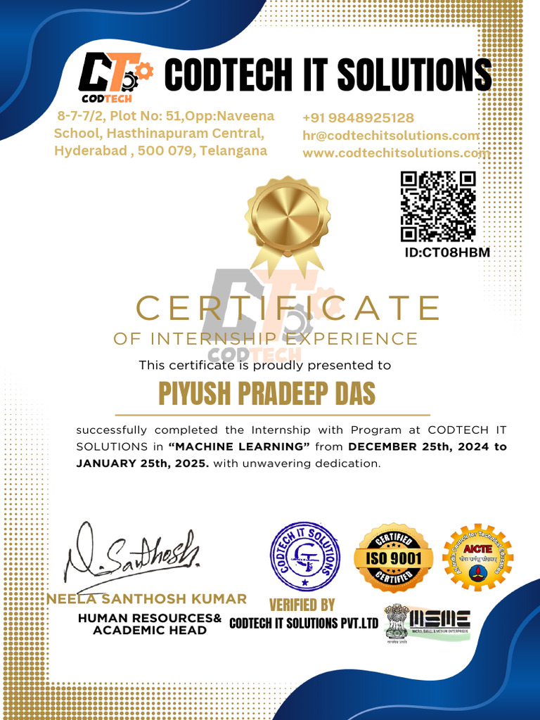 Internship Certificate in Machine Learning | PDF