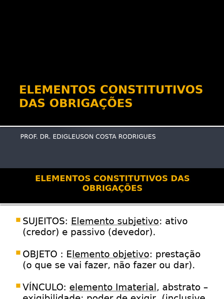 Aula 3 Elementos e Classific | PDF | Lei das Obrigações | Conceitos ...