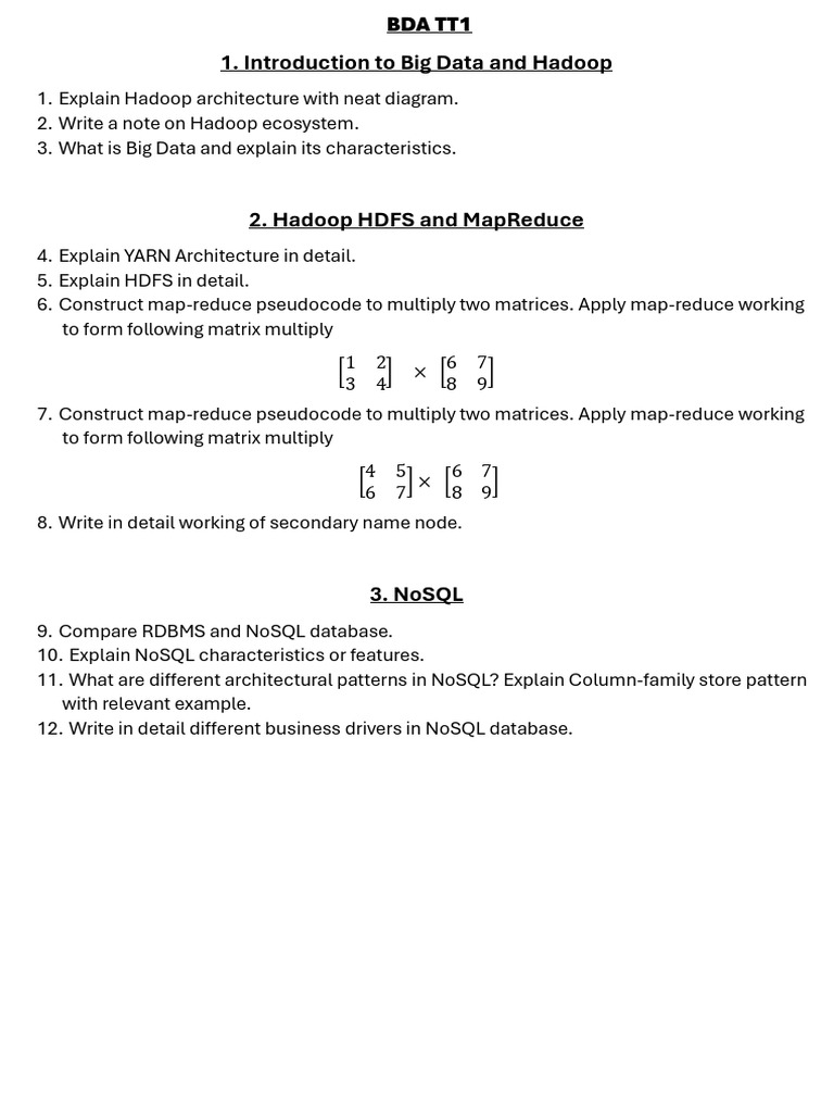 BDA TT1 | PDF | Apache Hadoop | No Sql