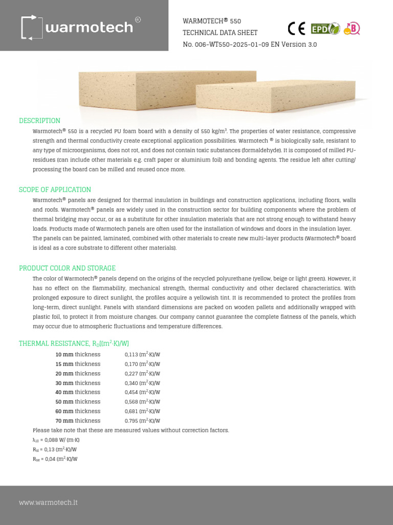 Warmotech® 550 PU Foam Insulation Board | PDF | Building Insulation ...
