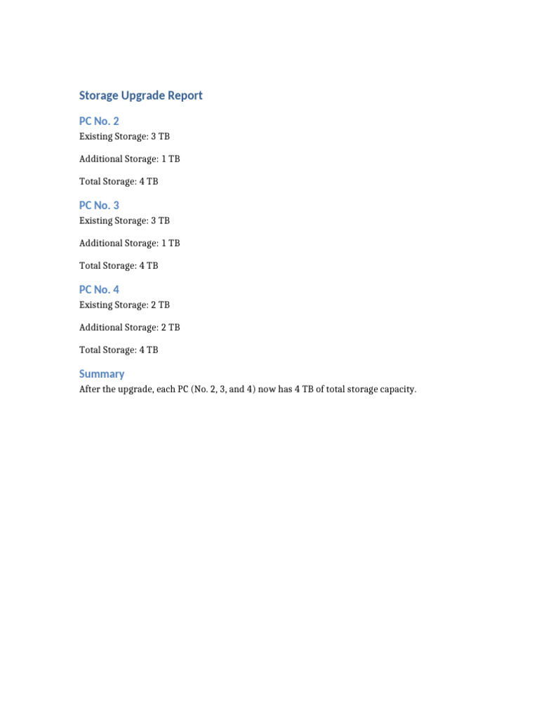 Storage Upgrade Report | PDF