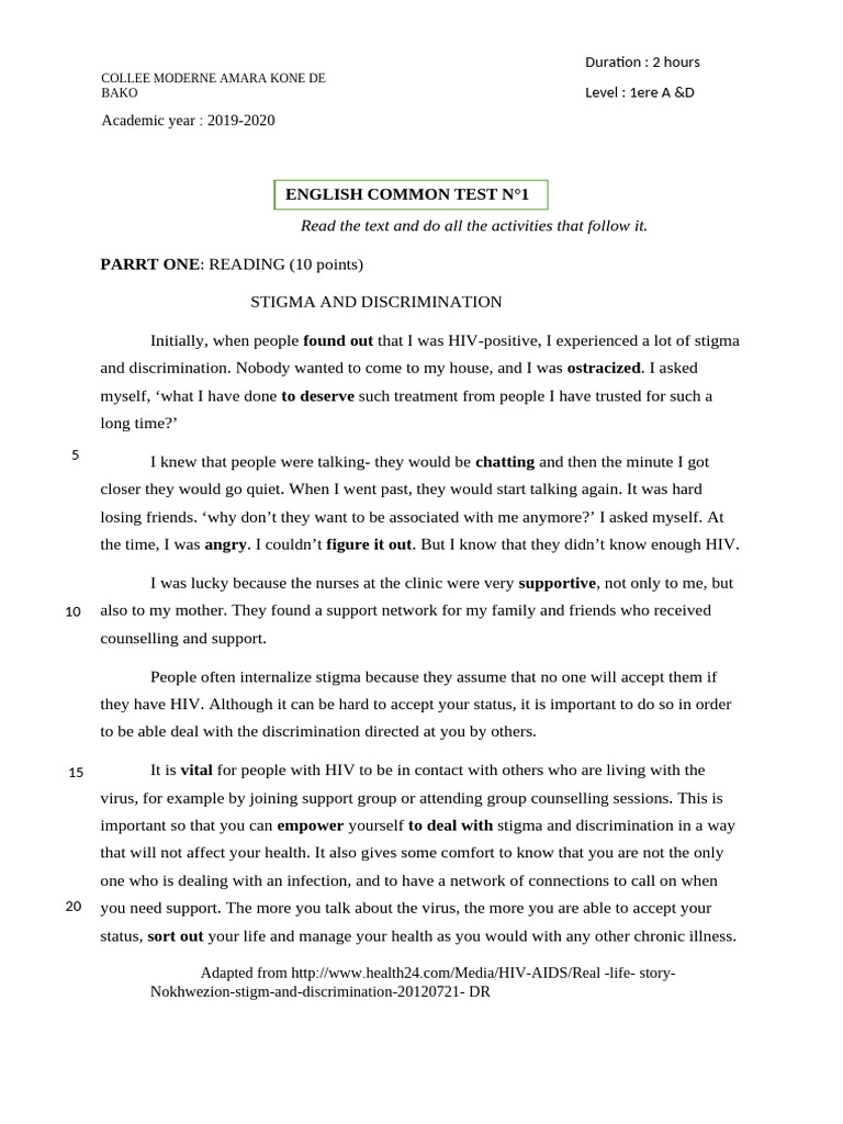 TEST 1ere Unit 3 DEADLY DISEASES AND VIRUSES | PDF | Epidemics | Public ...