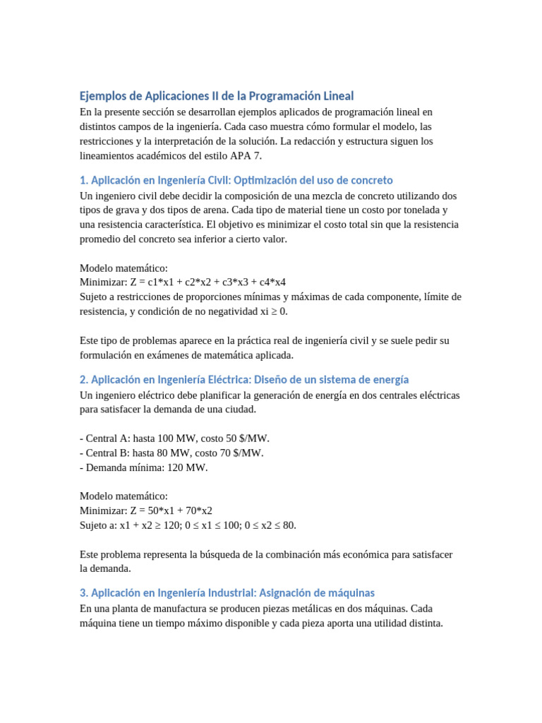 Aplicaciones de Programación Lineal en Ingeniería | PDF | Programación ...