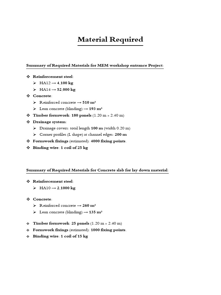 MEM Workshop Project Material List | PDF
