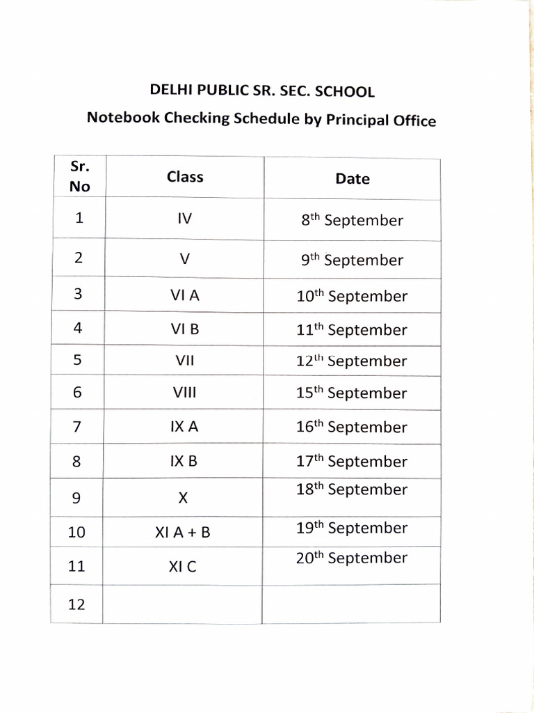 Notebook Checking Schedule for Classes IV-XI | PDF
