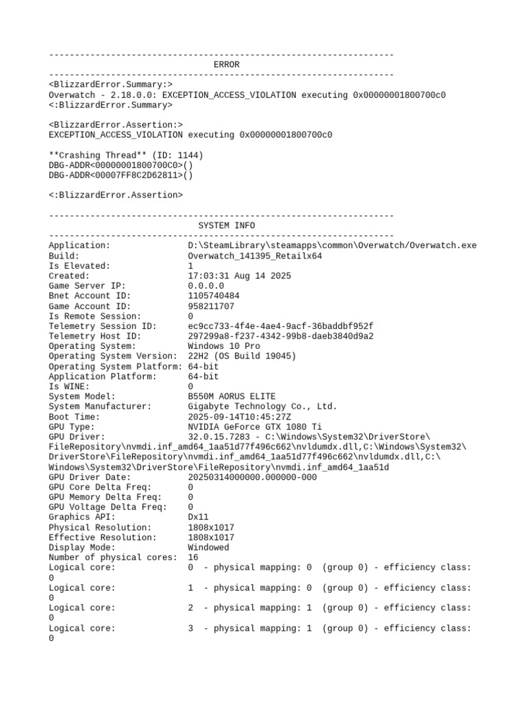Overwatch 141395 Retailx64 enUS 3208 09-14-25 10.47.54 ErrorLog | PDF ...