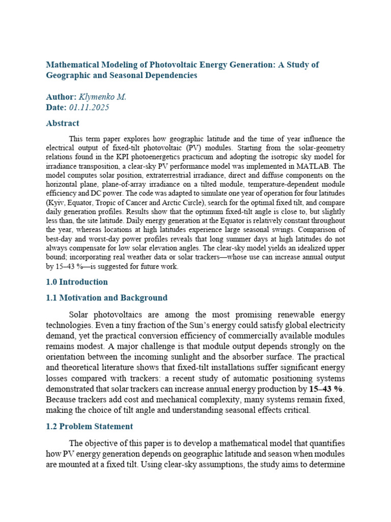 Mathematical Modeling of Photovoltaic Energy Generation a Study of ...