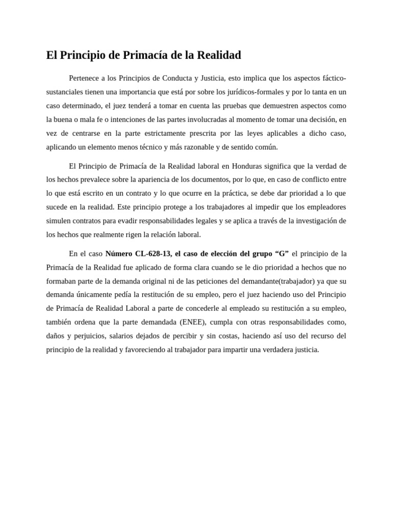 Primacía de la Realidad Laboral en Honduras | PDF