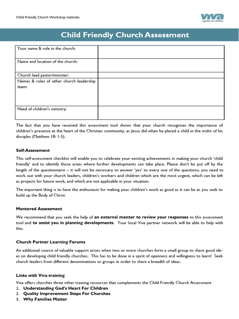 Child Friendly Church Assessment Guide | PDF | Child Protection | Learning