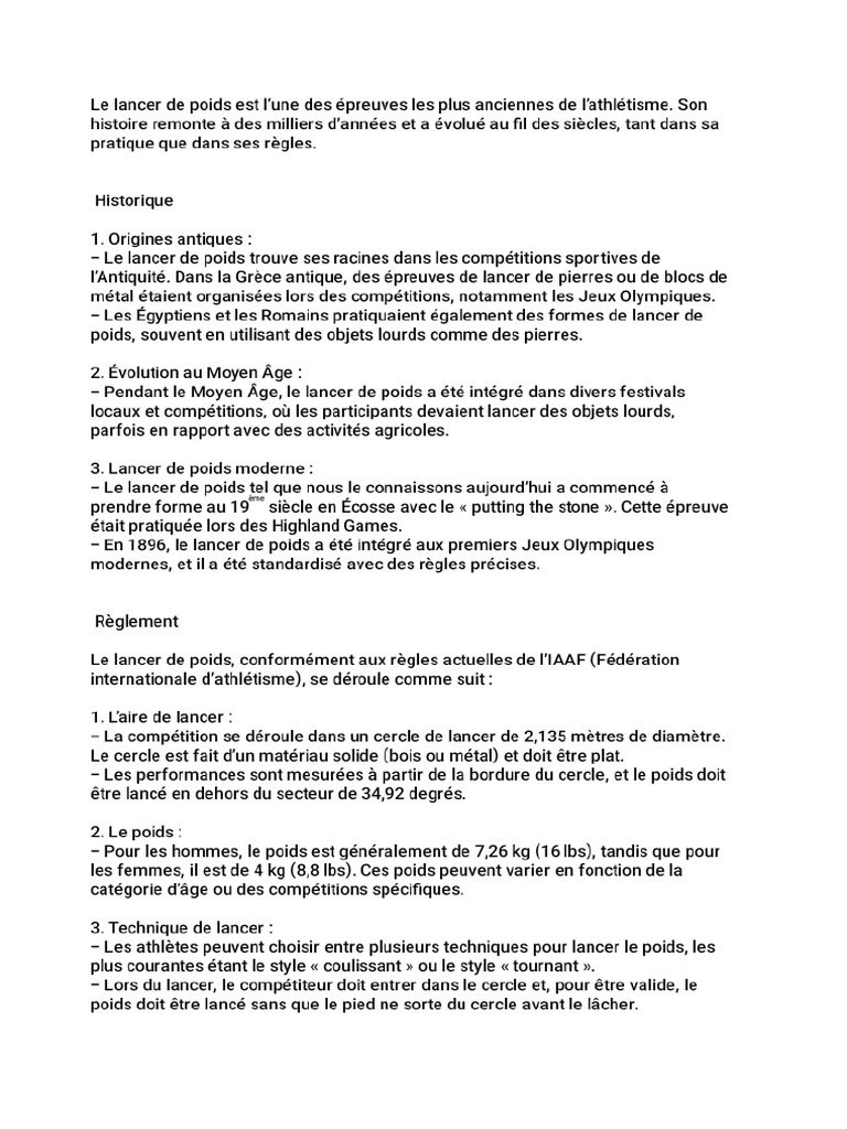 Lancer de Poids | PDF