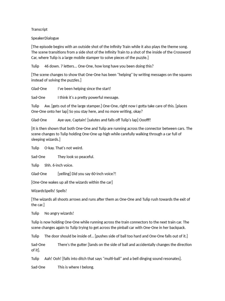 Infinity Train Episode Transcript | PDF