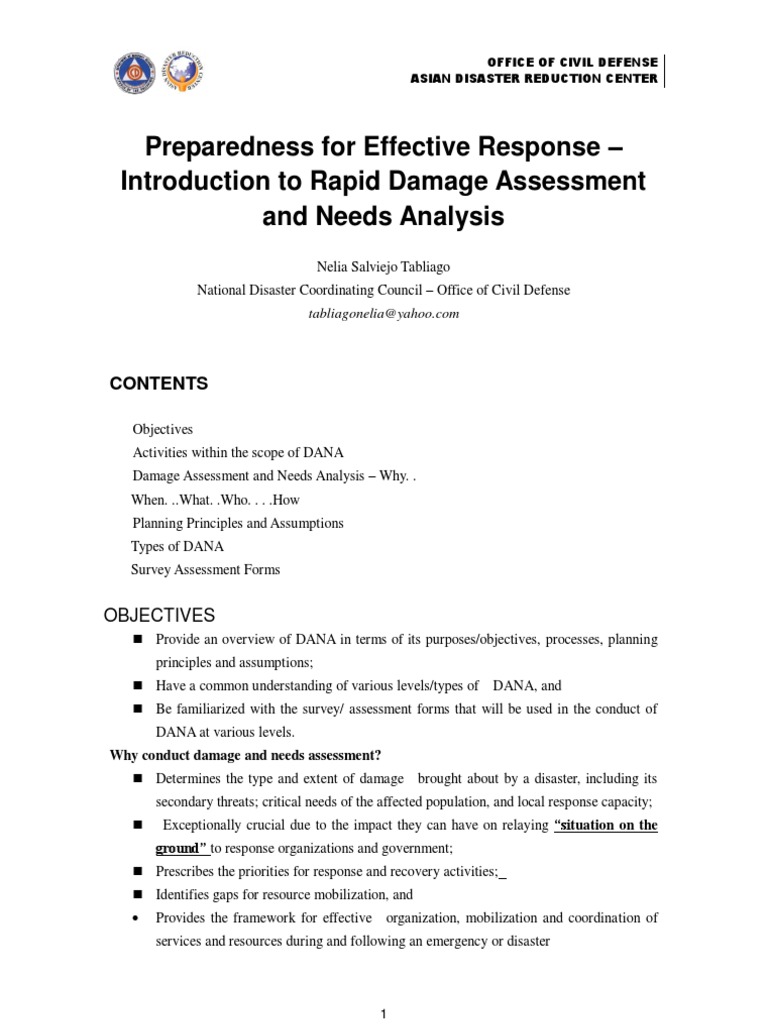 Rapid Damage Assessment and Needs Analysis | PDF | Civil Defense ...