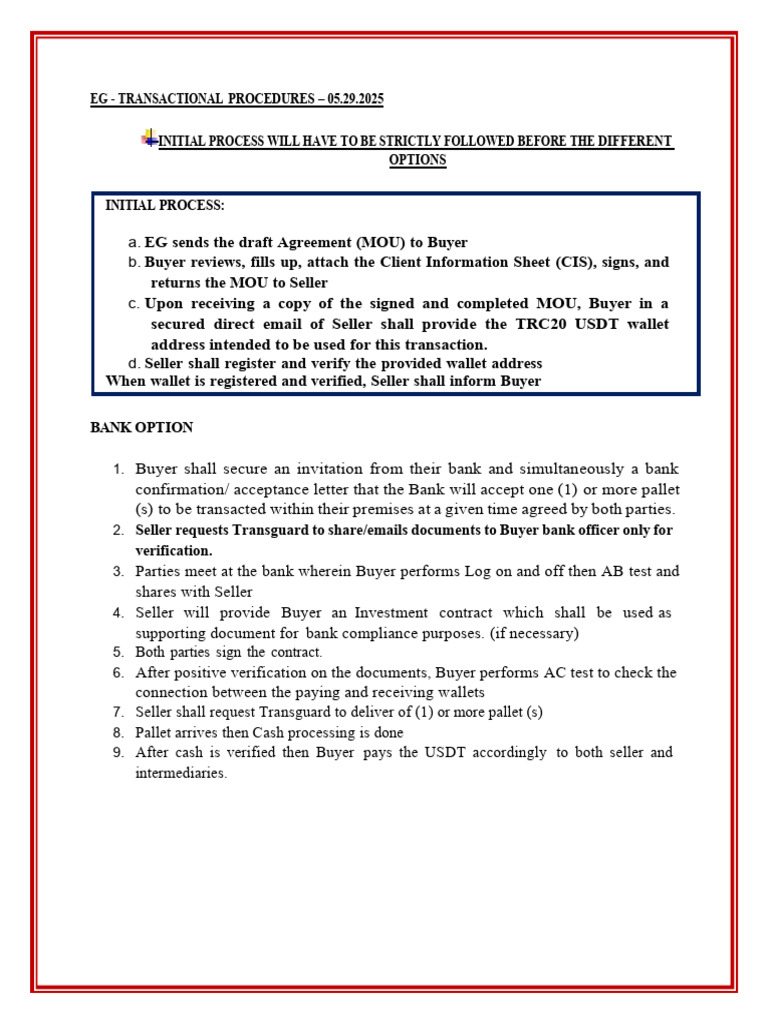 EG Transactional Procedures Guide | PDF | Banks