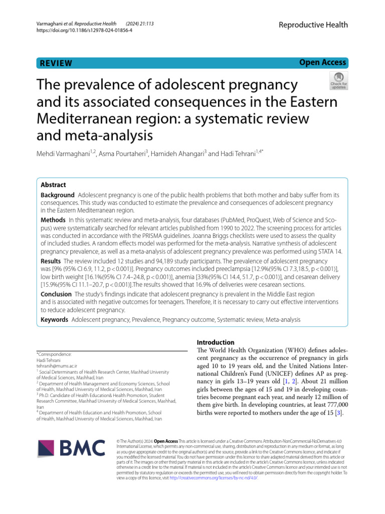 The Prevalence of Adolescent Pregnancy and Its Associated Consequences ...