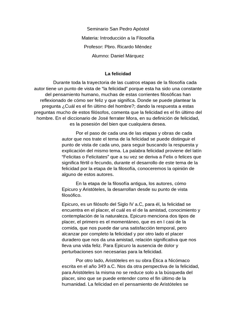 La búsqueda de la felicidad en filosofía | PDF | Tomás de Aquino ...