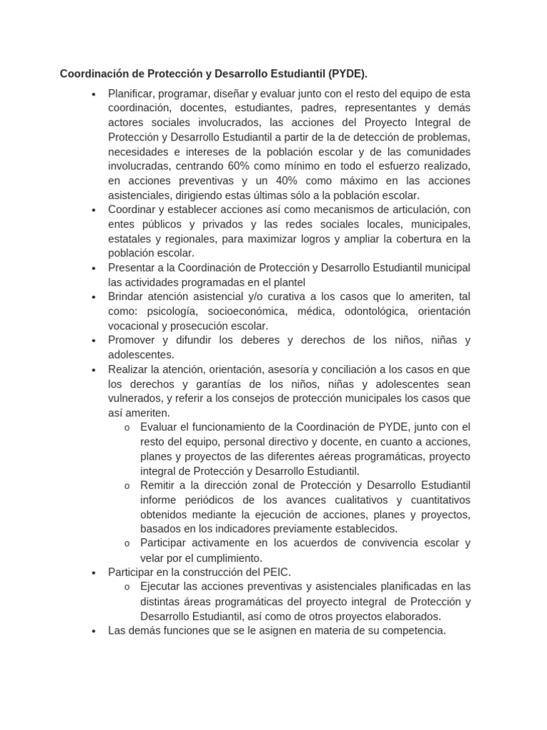 Coordinación de Protección Estudiantil PYDE | PDF