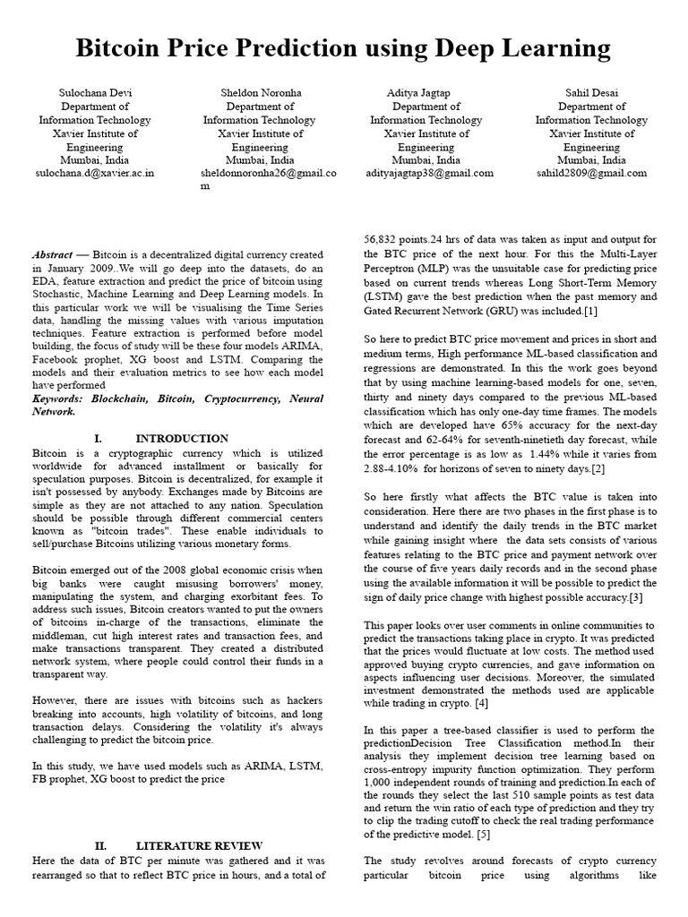 Bitcoin Price Prediction with Deep Learning | PDF | Time Series ...