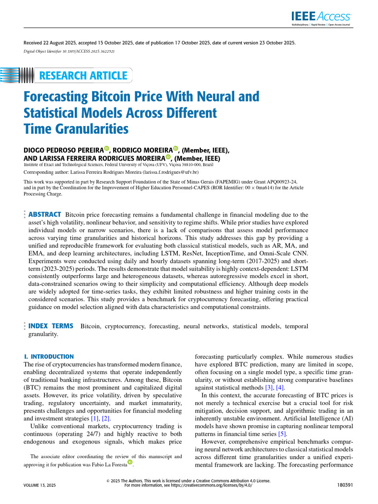 Forecasting Bitcoin Price With Neural and Statistical Models Across ...
