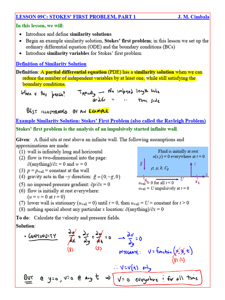 Stokes' First Problem: Similarity Solutions | PDF | Equations ...