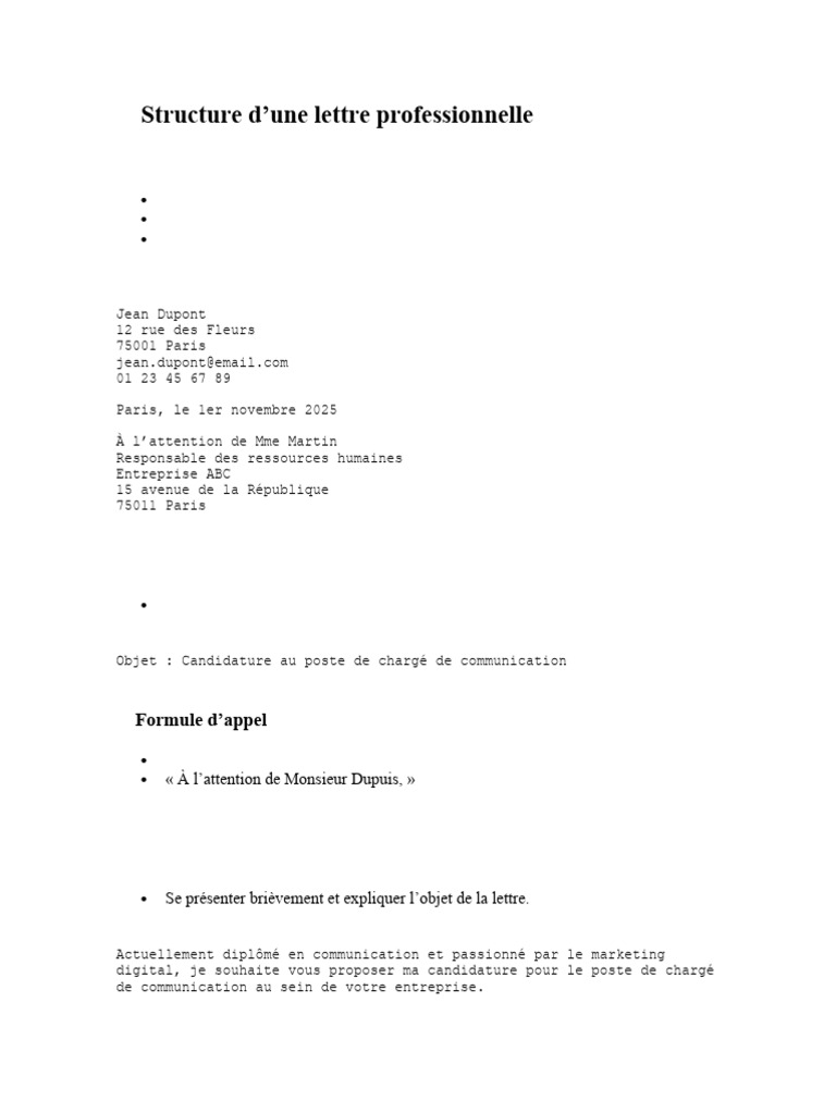 Guide de rédaction d'une lettre professionnelle | PDF