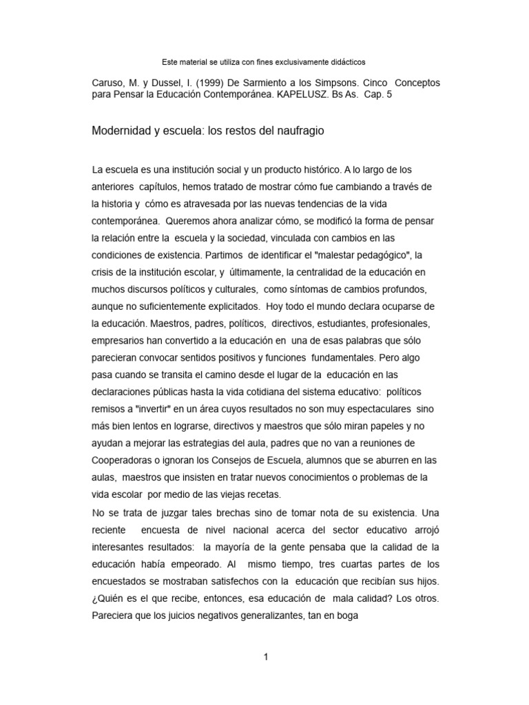Crisis y Modernidad en la Educación Escolar | PDF | Sociedad | Escuelas