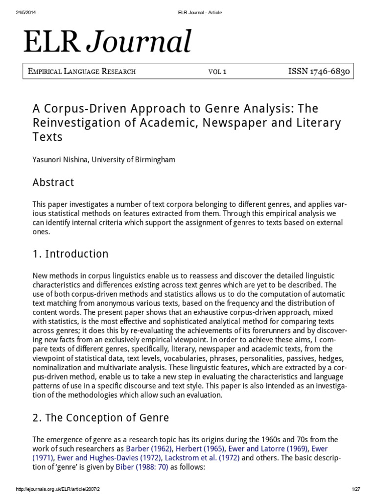 A Corpus-Driven Approach to Genre Analysis Nishina 2007 | PDF | Syntax ...