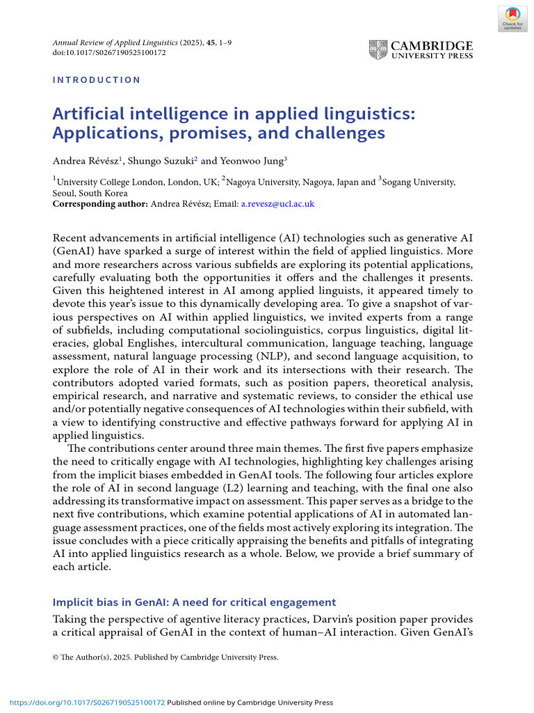 AI in Applied Linguistics: Challenges & Insights | PDF | Intelligence ...