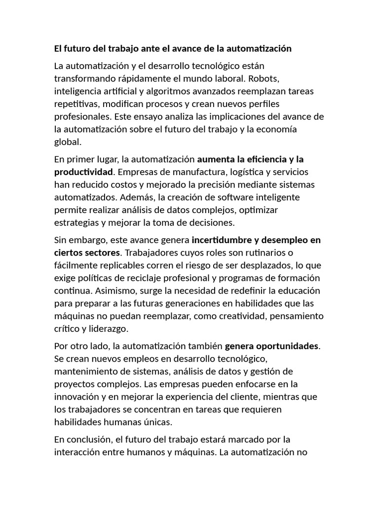 El Futuro Del Trabajo Ante El Avance de La Automatización | PDF