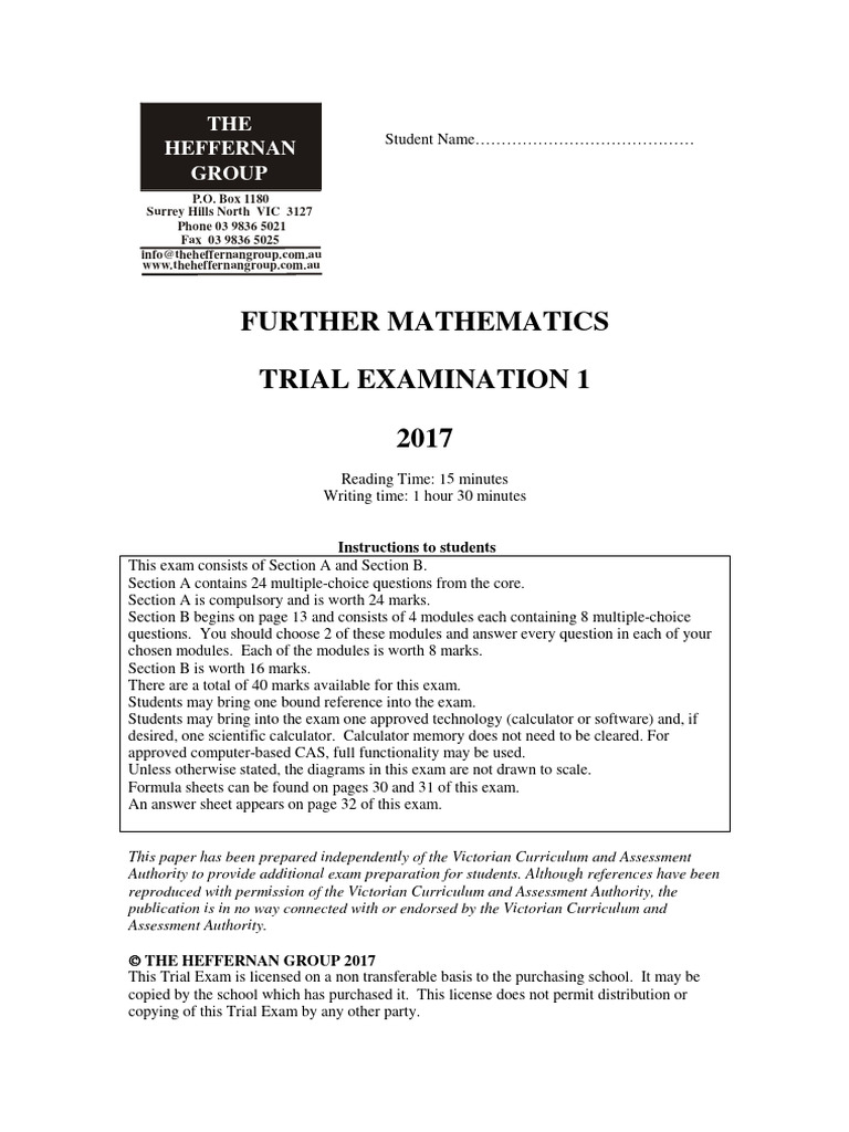 Further Mathematics Trial Exam 2017 | PDF | Interest | Matrix (Mathematics)