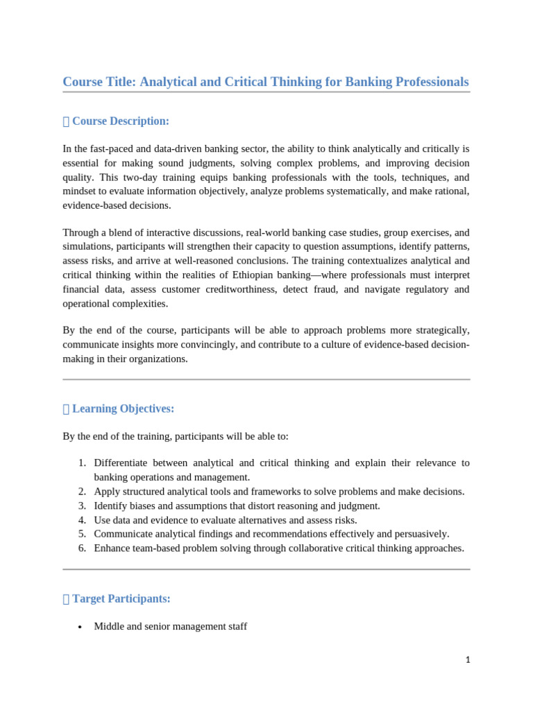 Analytical Thinking Training for Bankers | PDF | Critical Thinking ...