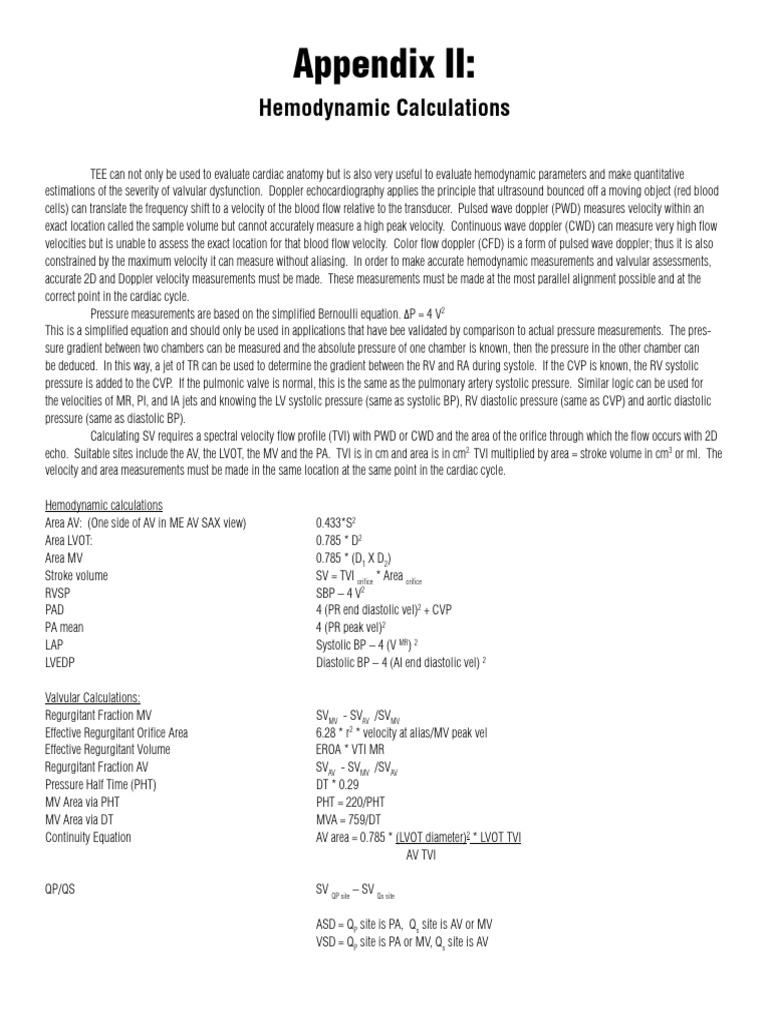 Hemodynamic Calculations in TEE | PDF | Hemodynamics | Echocardiography