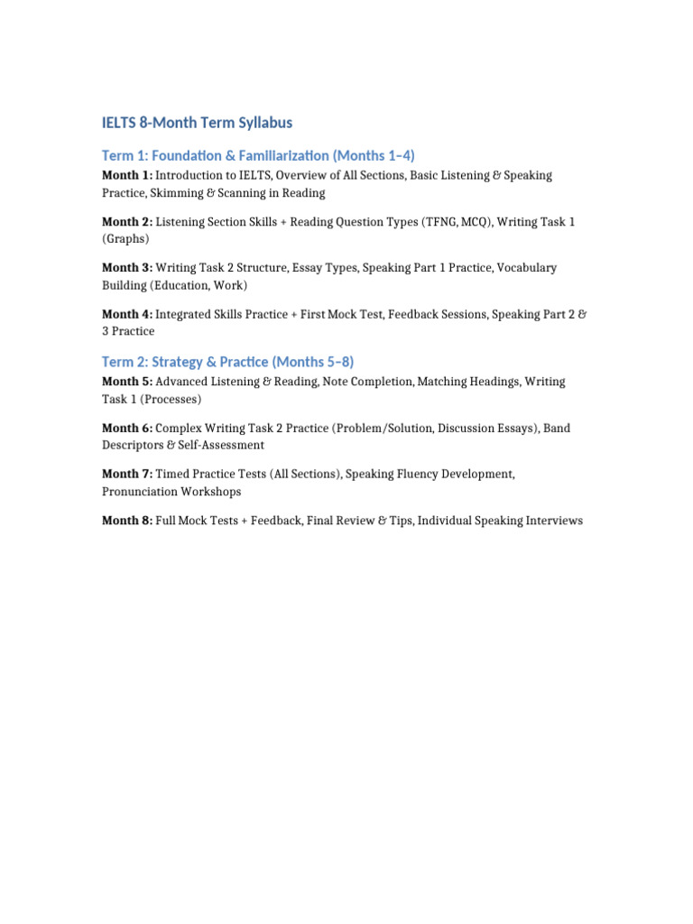 IELTS 8-Month Preparation Syllabus | PDF