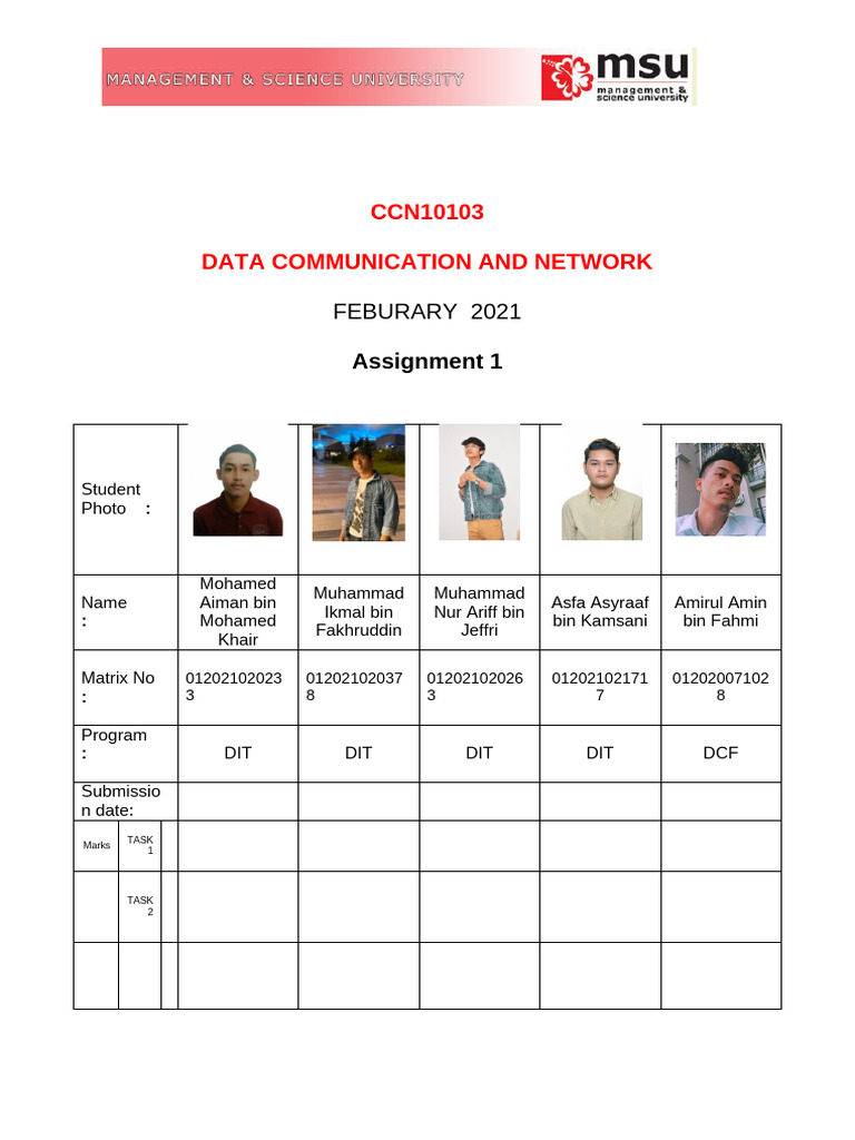CCN10103 Assignment 1 (012021020233_Mohd Aiman) | PDF | Transmission ...