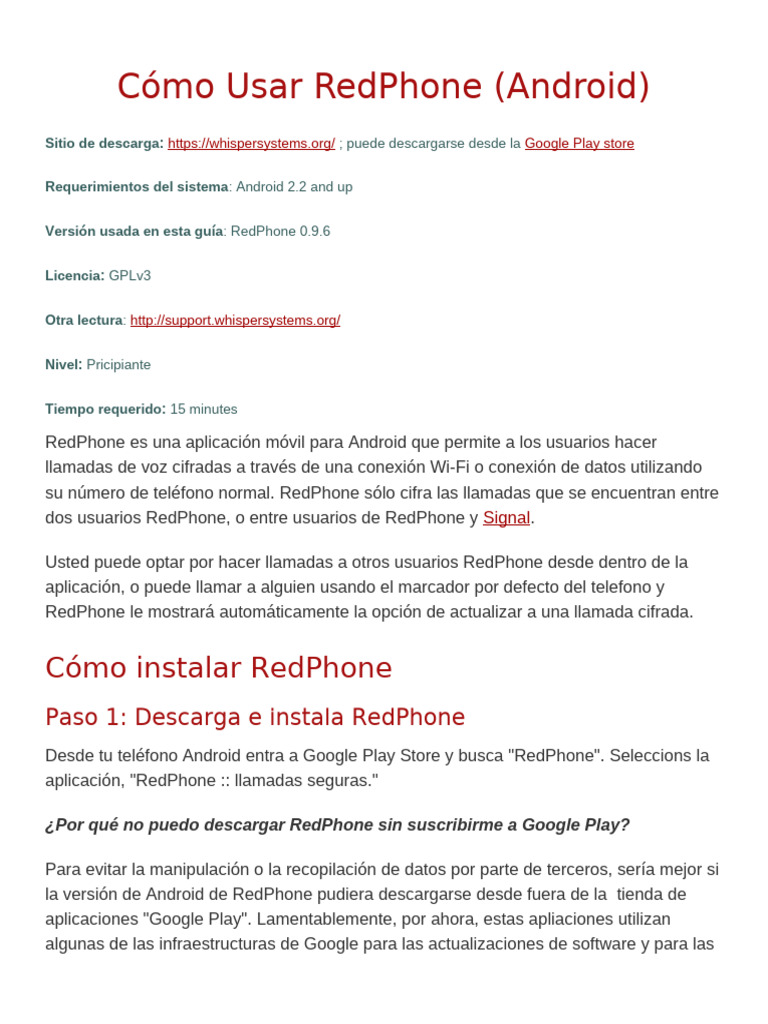Guía Rápida para Usar RedPhone en Android | PDF | Google Play | Android ...
