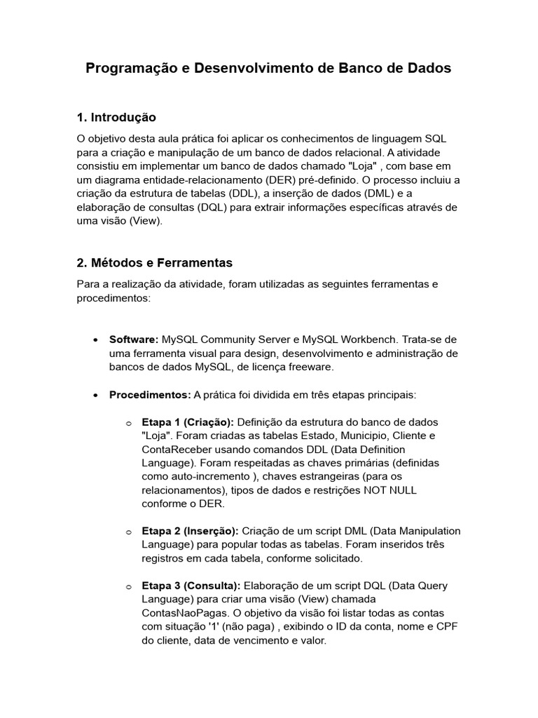 Programação e Desenvolvimento de Banco de Dados | PDF | SQL | Bancos de ...