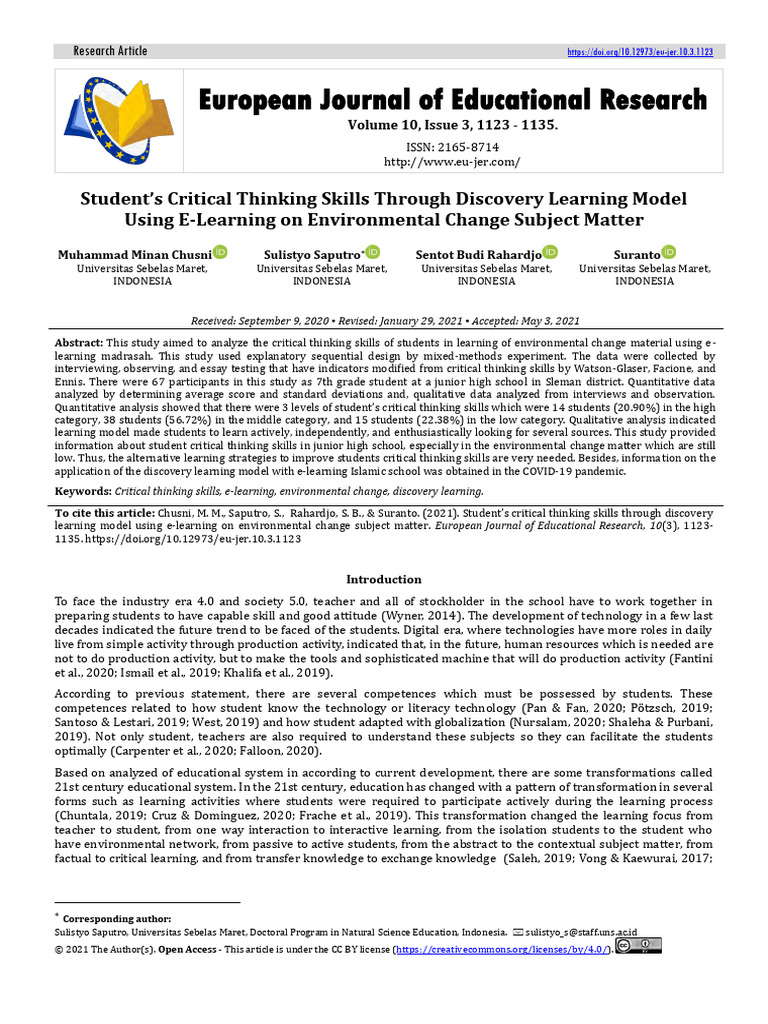 Enhancing Critical Thinking via E-Learning | PDF | Educational ...