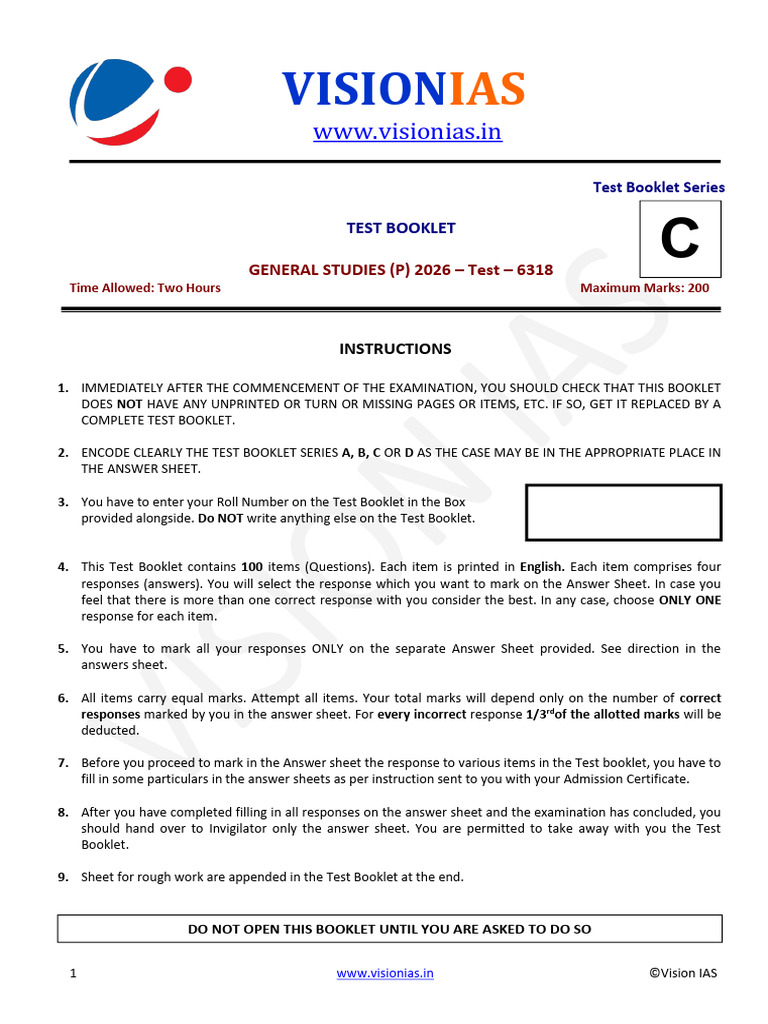 Test 09 6318 Eng QP Vision IAS Prelims Test Series 20 | PDF ...