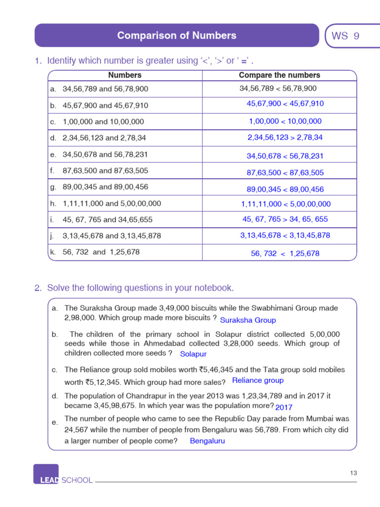 Number Comparison and Ordering Exercises | PDF