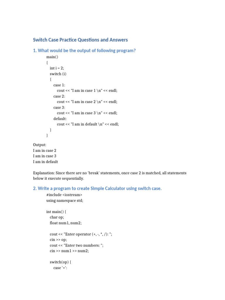C++ Switch Statement Examples | PDF | Computer Programming | C++