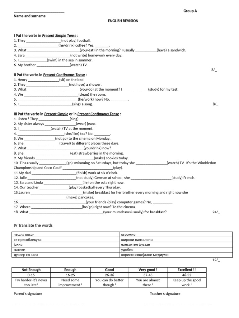 English Grammar Practice: Present Tenses | PDF | Chess | Chess Theory