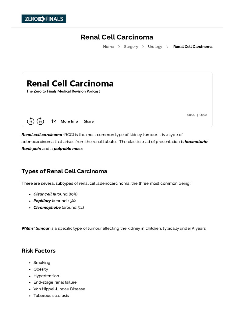 Renal Cell Carcinoma Overview and Management | PDF | Kidney | Metastasis