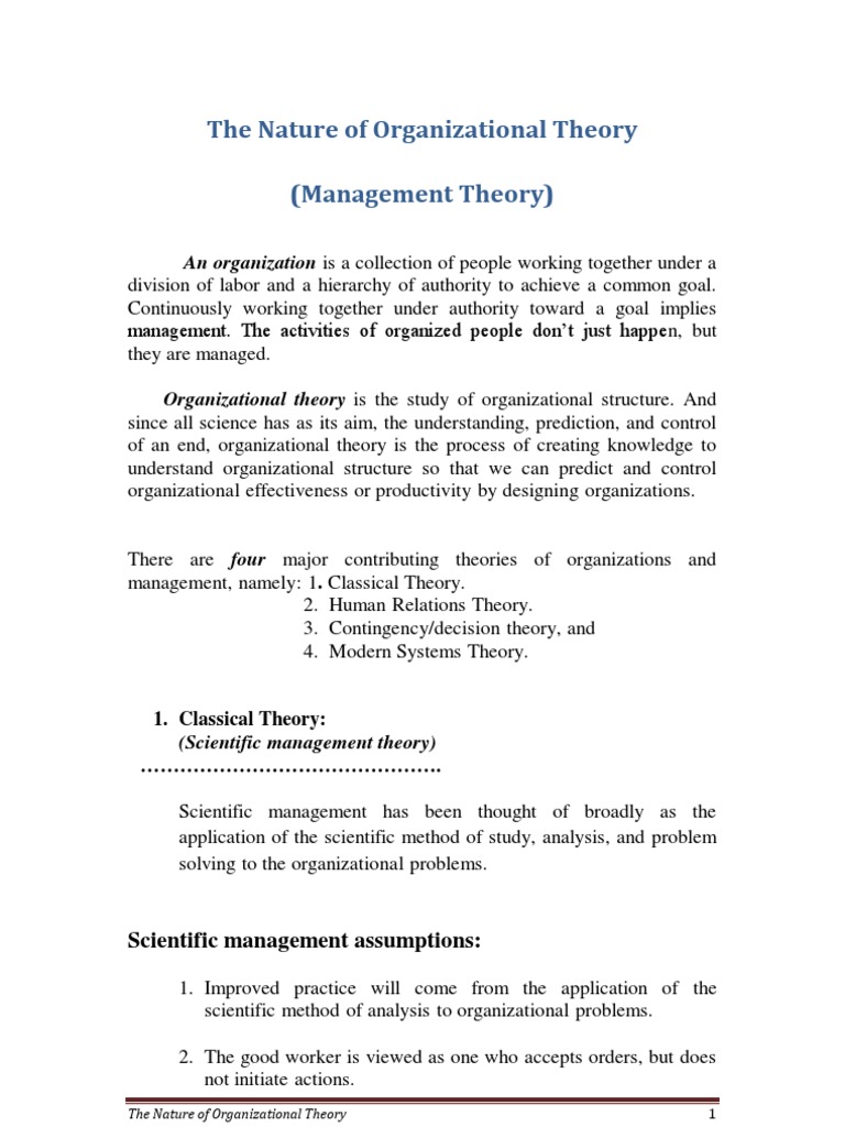 Overview of Organizational Theories | PDF | System | Theory