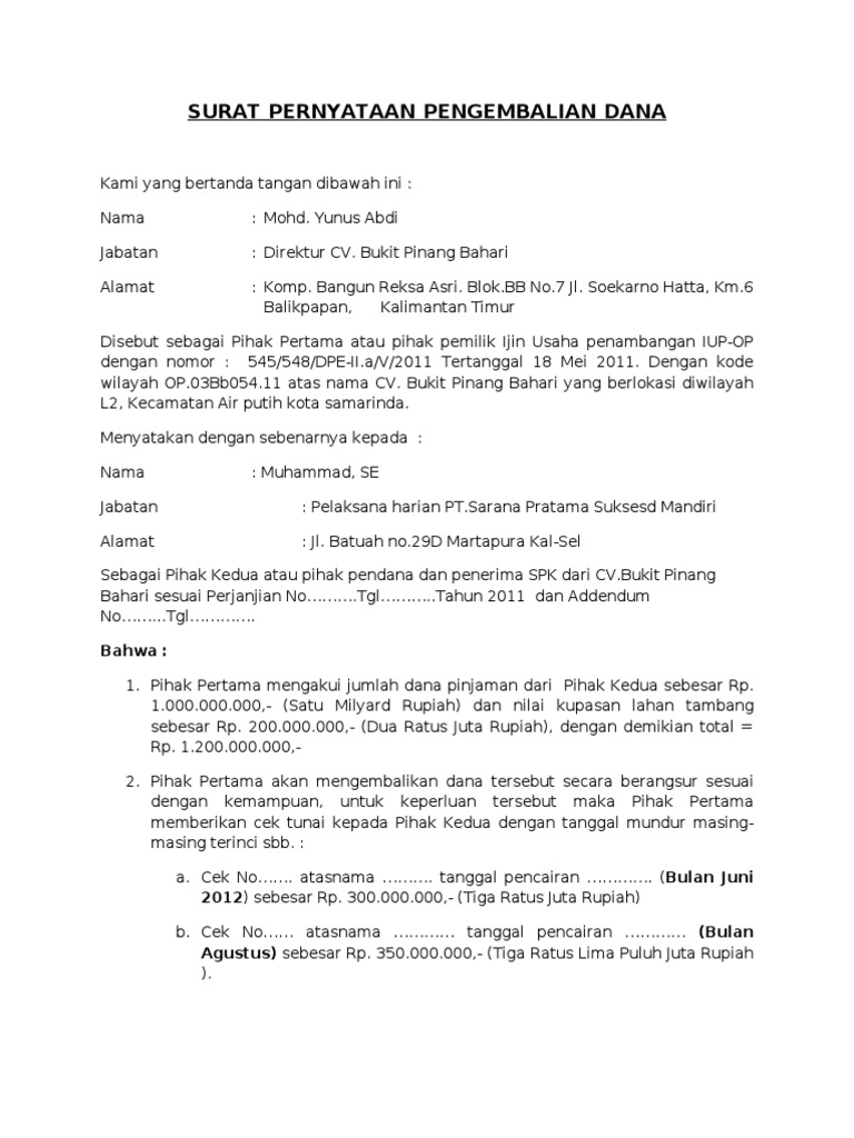 Surat Pernyataan An Dana | PDF