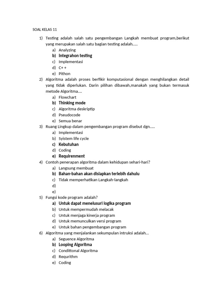 Soal Ujian Algoritma dan Pemrograman Kelas 11 | PDF