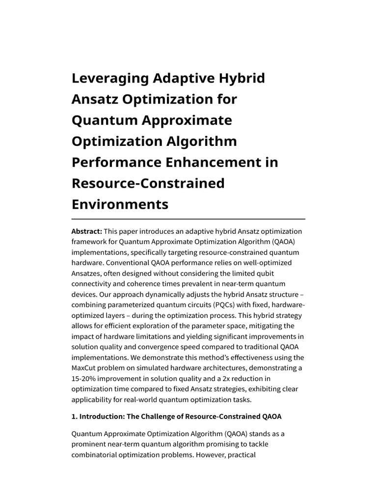Adaptive Hybrid Ansatz for QAOA Optimization | PDF | Quantum Computing ...