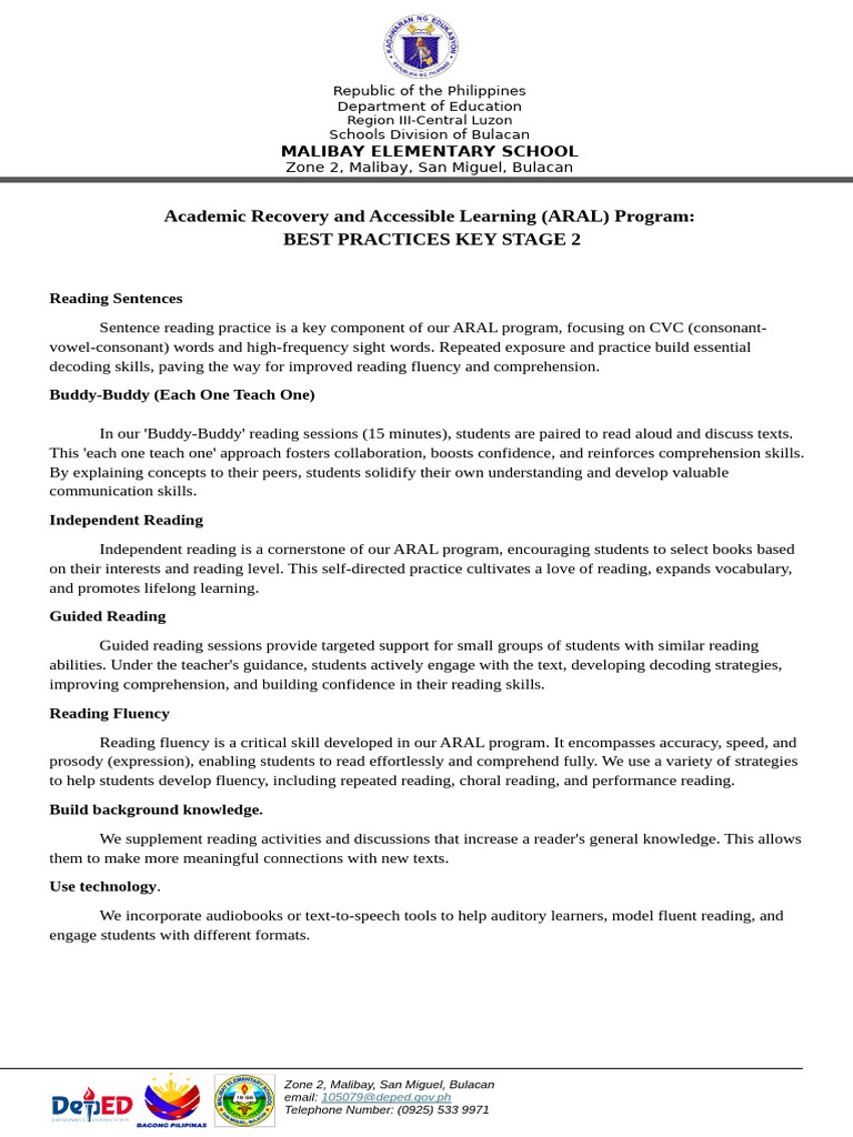 ARAL Program Best Practices for Reading | PDF | Reading Comprehension ...
