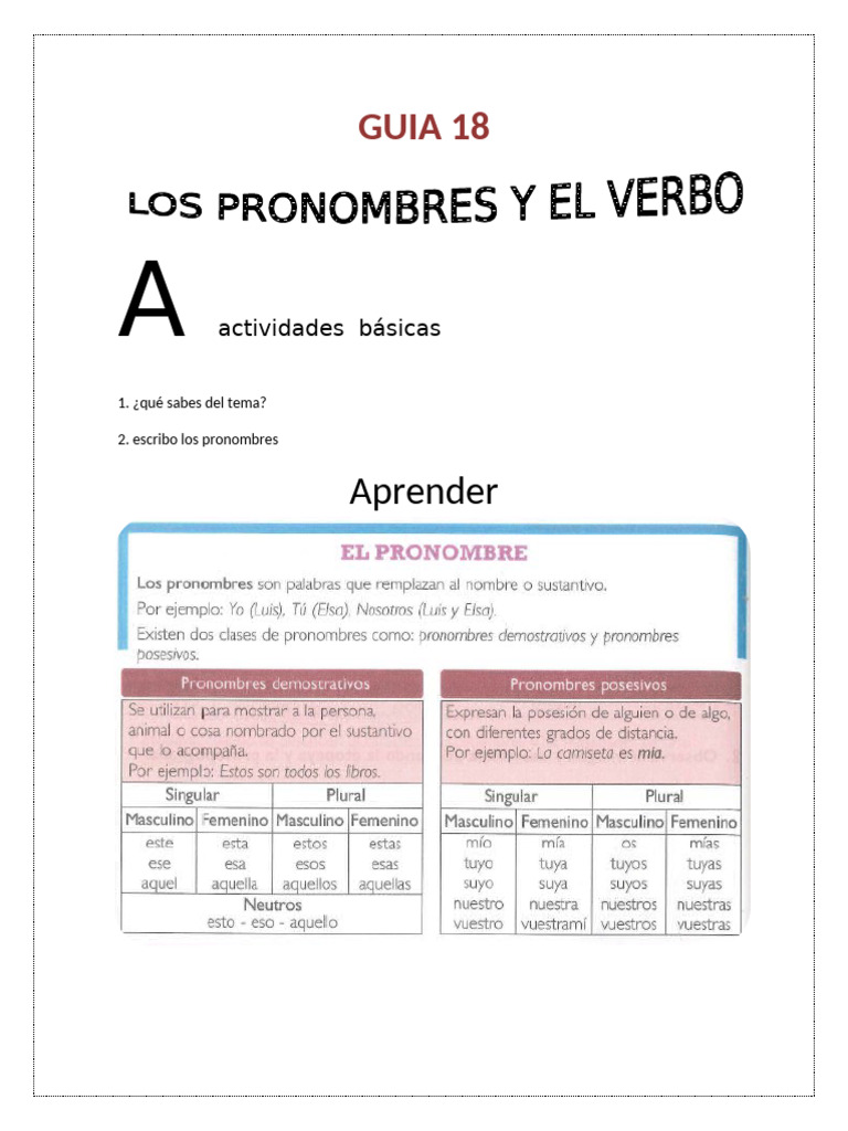 Guía de Pronombres y Verbos en Español | PDF | Verbo | Pronombre